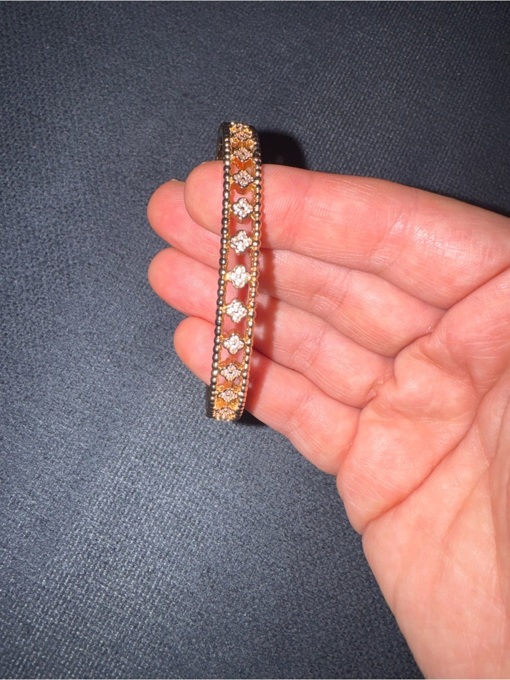 Gold-Tone Bracelet with Clear Crystal Floral Accents
